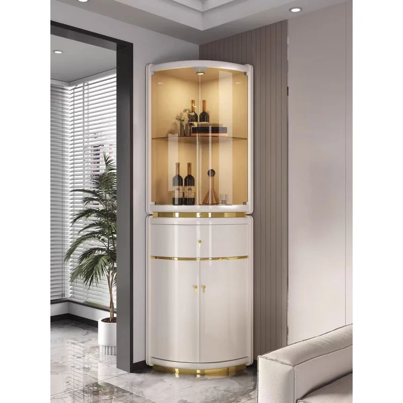 Accessible Luxury Triangular Wine Cabinet Biguanyuan Glass Corner Display Cabinet with Drawer for Living Room