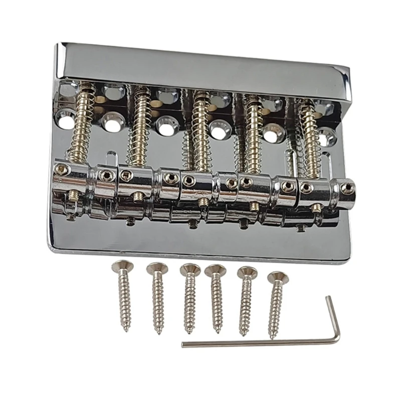 A9LD 5 Strings Bass Guitar Bridge, Metal Fixed Hardtail Tailpiece Bridge Saddle with Mounting Screws for Electric Guitar Bass