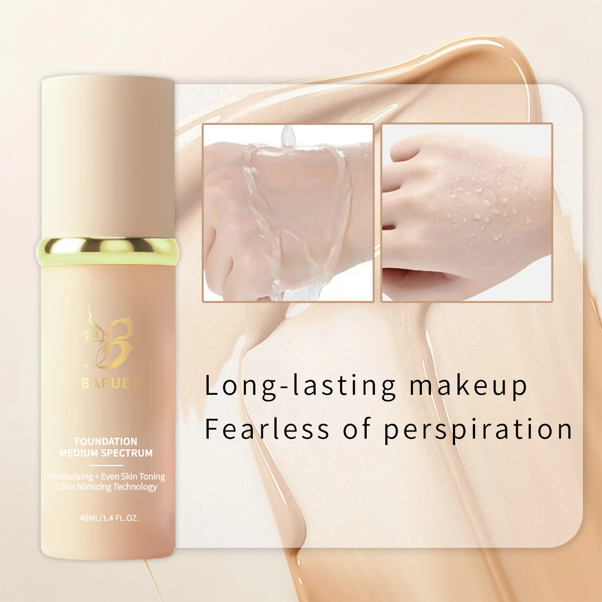 BARUBT 웜 스킨 메이크업 파운데이션 40ml 천연 경량 메이크업 페이셜 컨실러 파운데이션