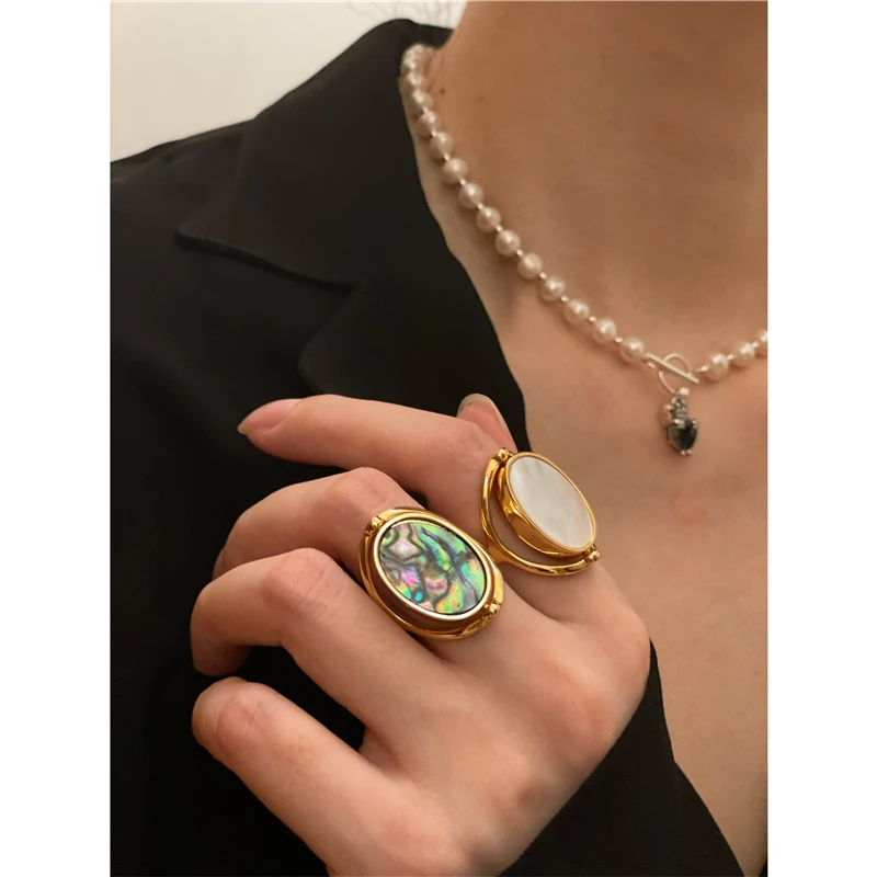 

Латунь с 18 K золотом Двусторонняя натуральная кольца ракушки женские ювелирные изделия дизайнерские T Show Club коктейльные вечевечерние НКИ Редкие Япония корейский