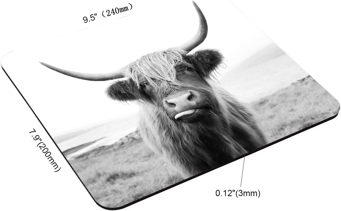 Black and White Mouse Pad Scottish Highland Cow Mouse Pad Non Slip Rubber Base MousePads for Office Laptop 9.5