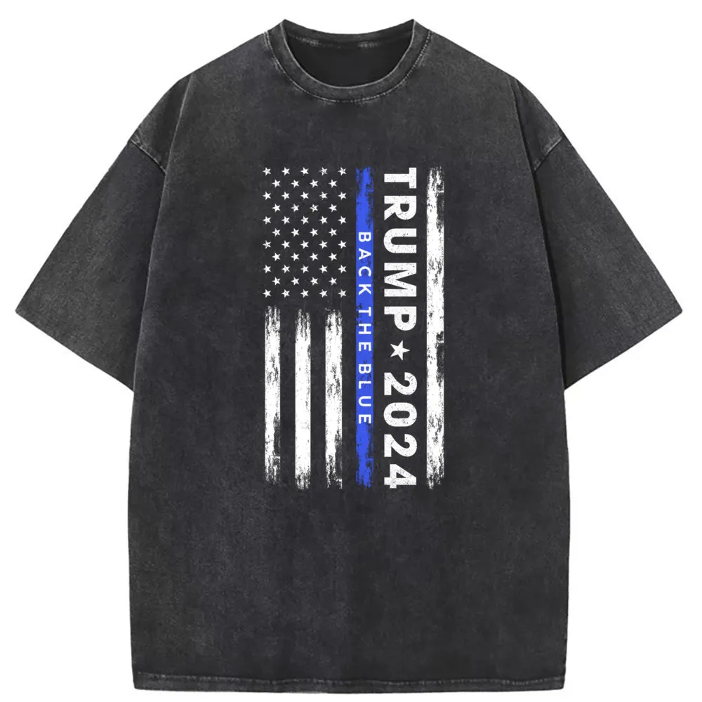 Trump 2024 Back Prevailing Personalized Tshirt Washed Long Sleeve Retro Sweatshirts For Men Streetwear Harajuku New T Shirt Men