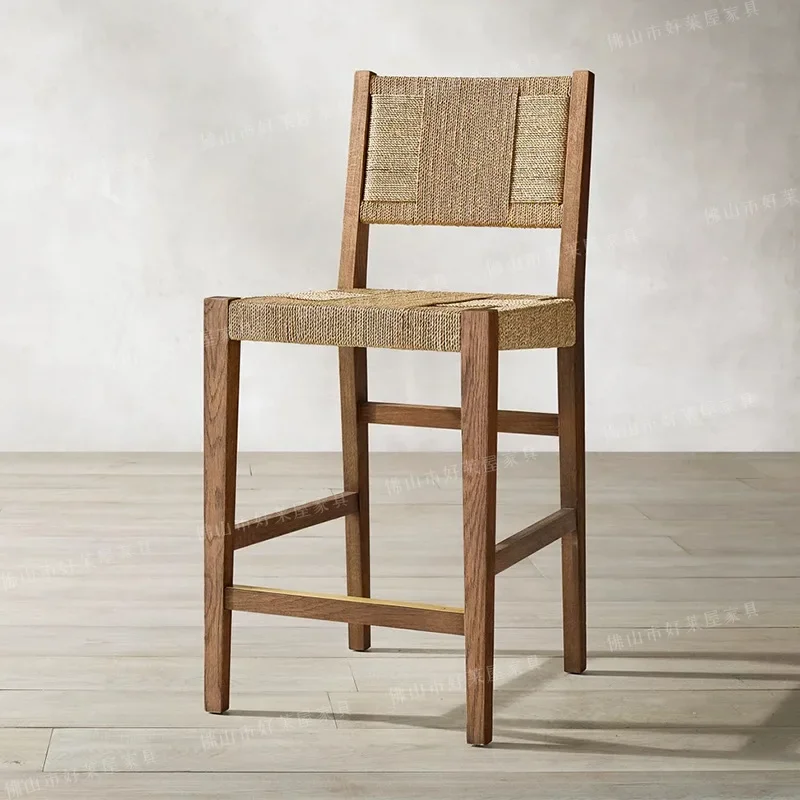 

Woven solid wood bar chair high bar chair household leisure stool water bar rattan chair cafe rattan weaving