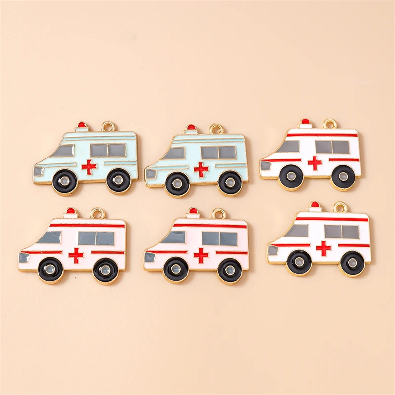 20pcs 30x22mm Cute Enamel Medical Ambulance Charms Pendants for Making Necklaces Earrings Bracelets DIY Crafts Jewelry Findings