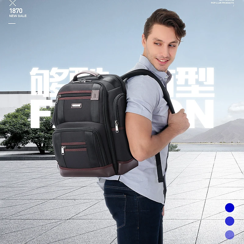 BOPAI Mochila de nailon de gran capacidad informal de negocios para hombre, mochila para ordenador portátil, bolsa de viaje, mochila para hombre de estilo de marca famosa de América del Norte