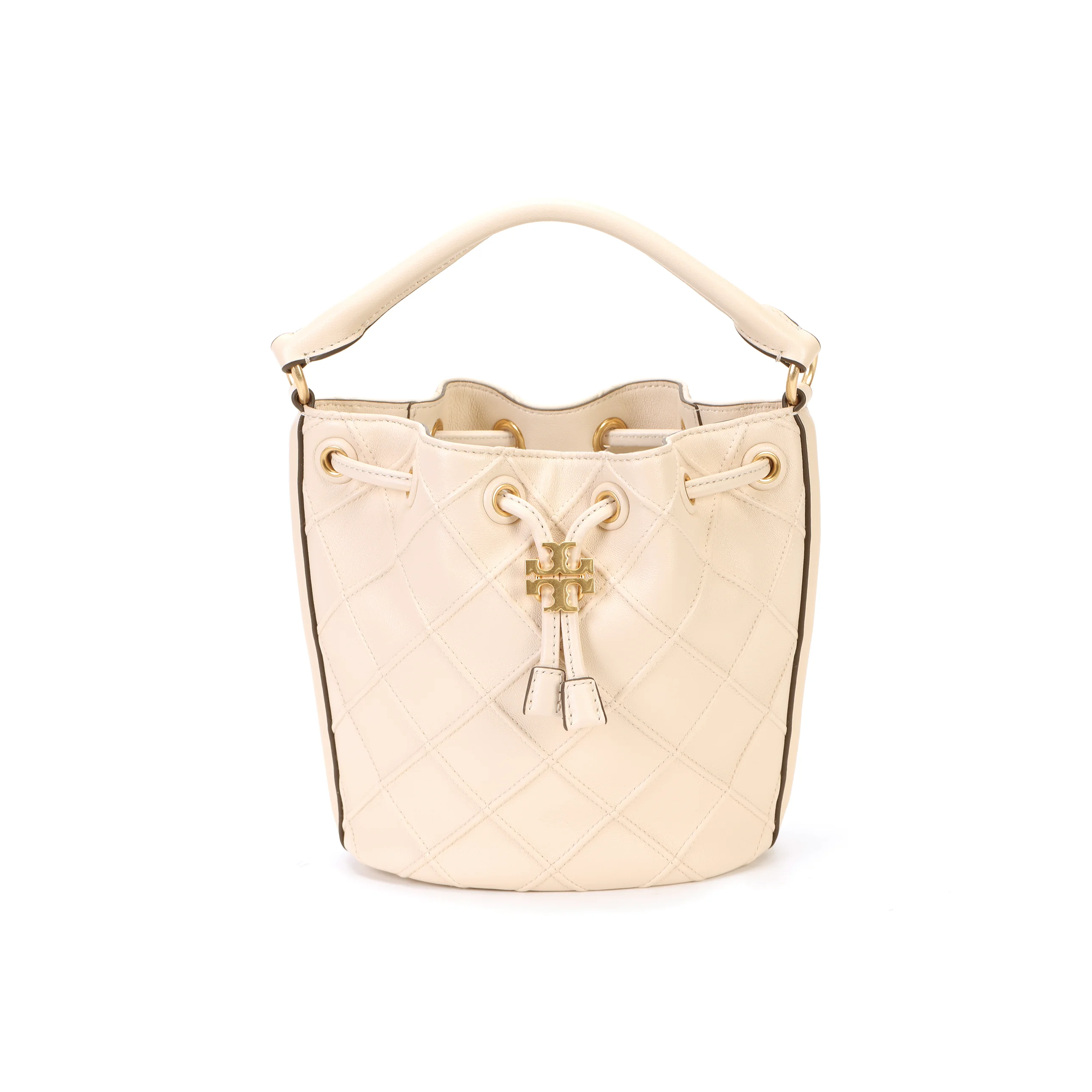 TORY BURCH Fleming Leather Bucket Bag, One Shoulder, Crossbody Handbag Small Women's Cream White 142565-122
