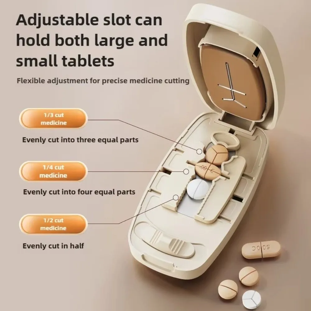2/3/4-in-1 Pill Cutter Box Dust-proof Multi-functional Pill Divider Storage Compartment Precise Cutting Pill Storage Box Travel