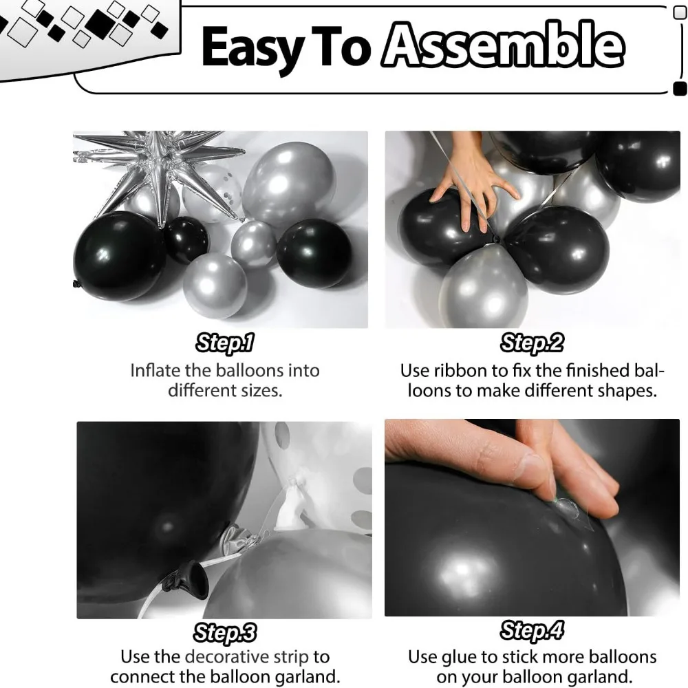 مجموعة قوس إكليل بالونات باللونين الأسود والفضي مكونة من 137 قطعة لعيد الميلاد وحفلات الزفاف والتخرج والذكرى السنوية وديكور حفلات التخرج