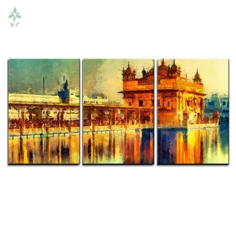 3 Piece Canvas Wall Art Golden Temple At Amritsar India Oil Painting Modern Home Decor