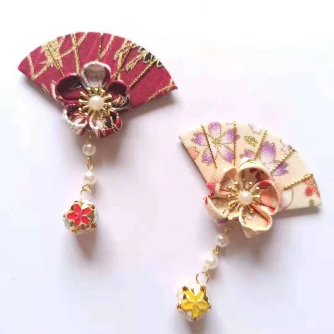 1 PC สไตล์ญี่ปุ่นพัดลม SAKURA Bell ผมคลิปอุปกรณ์เสริมดอกไม้ผ้าพู่พัดลมผมคลิป Hanfu กิโมโนผมคลิป