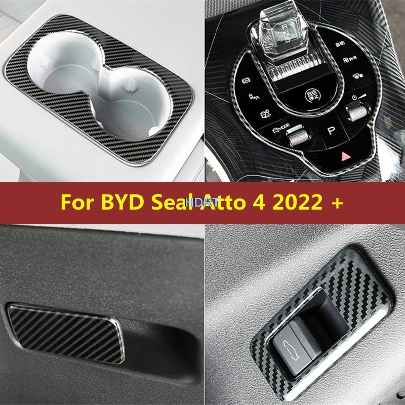 Car Styling Carbon Fiber Interior Gear Water Cup Window Control Panel Air Vent Outlet Steering Wheel For BYD Seal Atto 4 2022 +