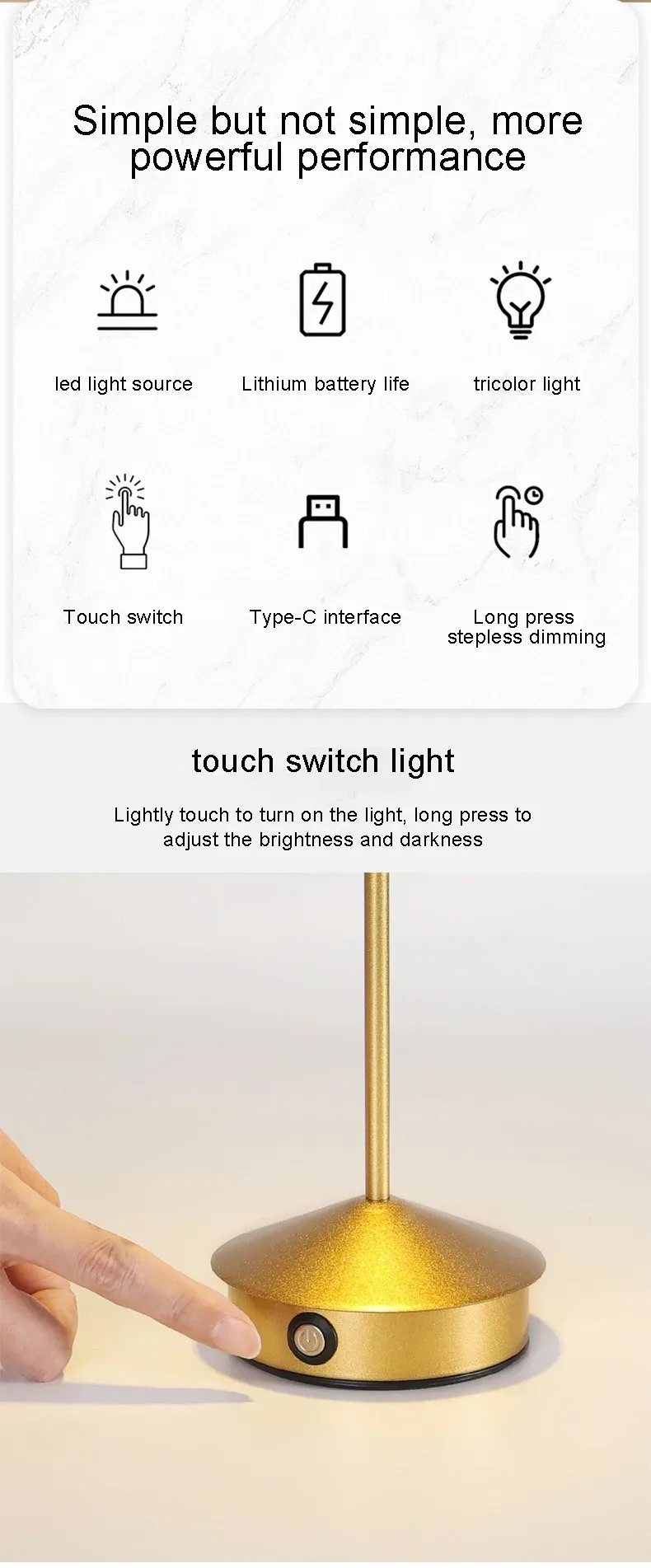 GGbingo Dimmbare Tischlampe Kreative Touch-LED-Kaffeetischlampe Lampada Da Tavolo Dekor Typ-C Schreibtischlampe Wiederaufladbar – Detail 5