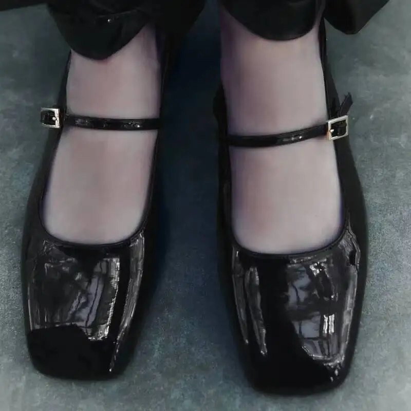 

High Mary Janes For Women Sexy Heels Fashion Double Buckle Strap Pumps Woman Black Patent Leather Shoes