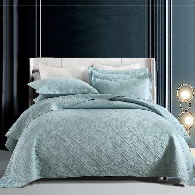 

AI WINSURE-Geometric Cotton Bedspread on The Bed, Summer Quilt Blanket, Double Bed Queen Size Coverlet, with 2 Pillowcases