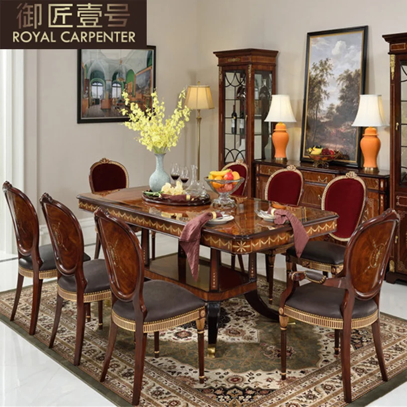 British villa restaurant furniture European and American style solid wood rectangular table and chair combination