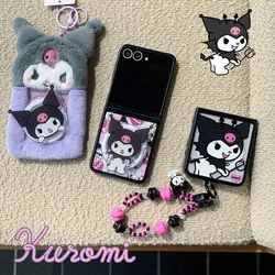 Cute Cartoon Sanrio Kuromi Magnetic Grip Holder Magsafe Wireless Charge Phone Case For Samsung Galaxy Z Flip 6 5 Hard Cover