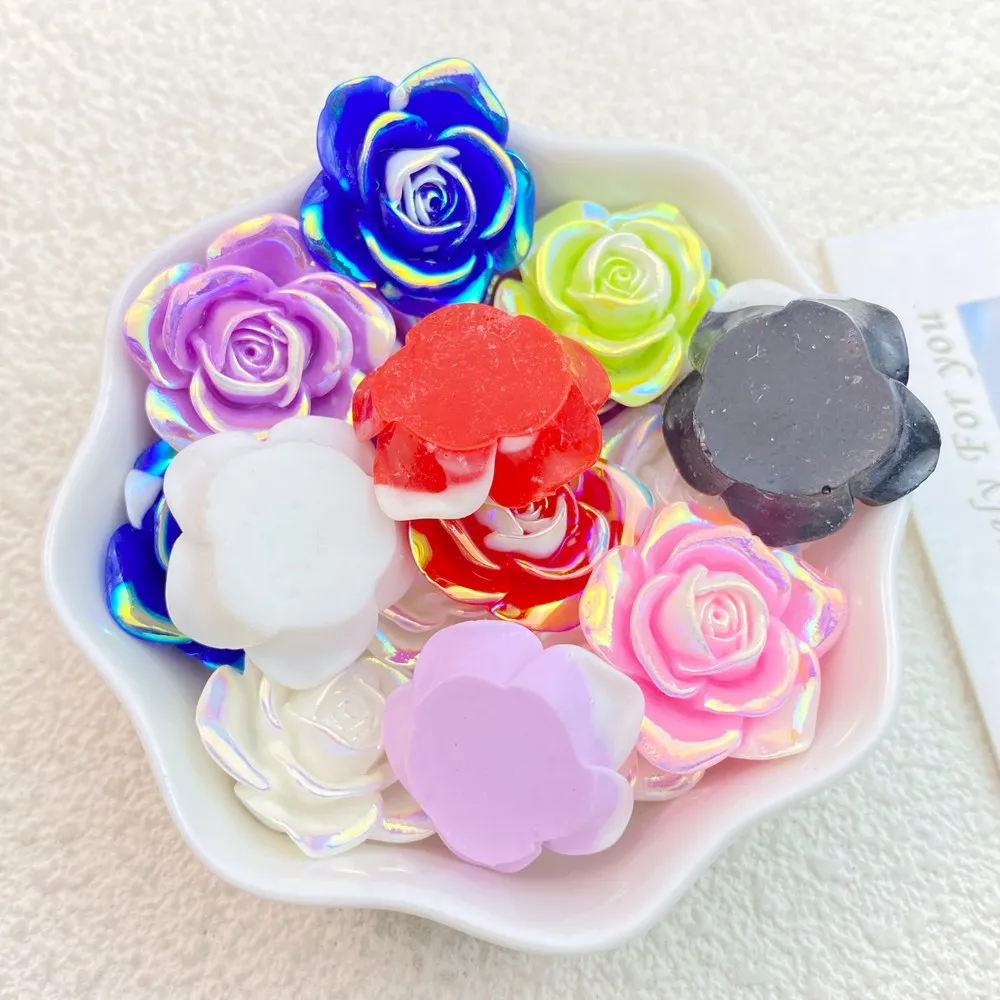 10Pcs New Mini Cute Shiny Plated Roses Flat Back Resin Cabochons Scrapbooking DIY Jewelry Craft Decoration Accessorie