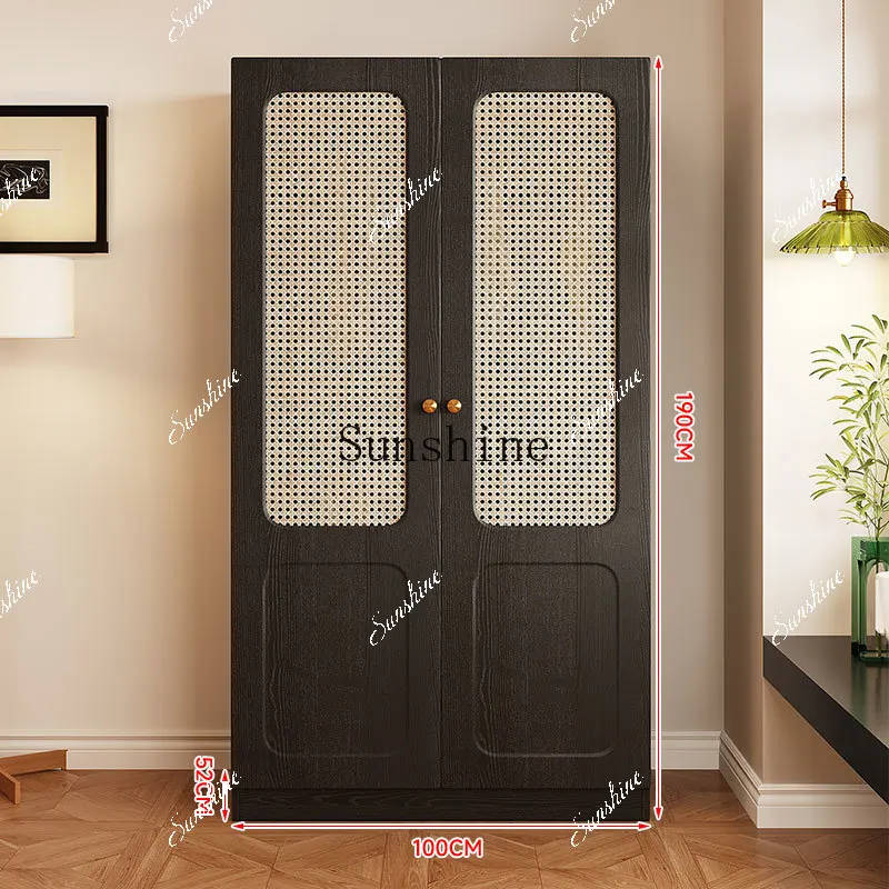 Wardrobe household bedroom medieval quiet wind solid wood storage cabinet small apartment hanging wardrobe  FT