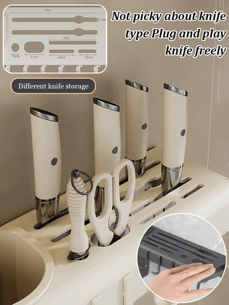 knife rest wall-hanging type punch-free kitchen article multifunctional kitchen knife storage rack cutter chopstick tube integra