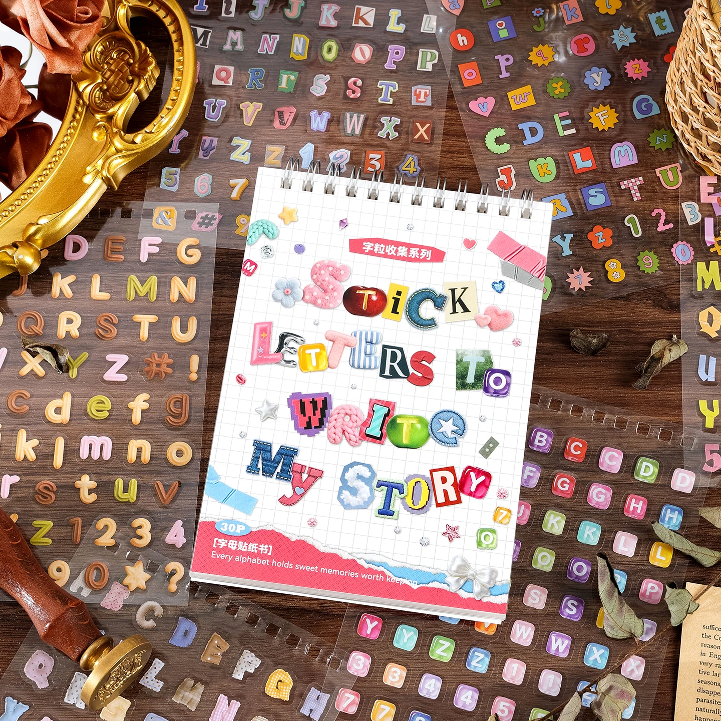 30 Sheets Cartoon Letter Stickers Colorful A-Z Alphabet PET Waterproof Decals For Journaling Scrapbooking Gift Decor Labeling