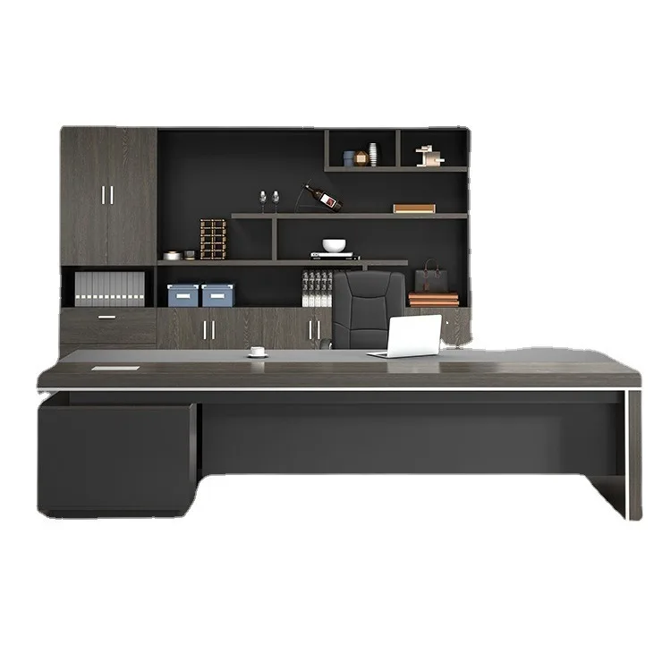 

Комплект офисного стола и стула в минималистичном стиле для руководителя, офисный стол для менеджера с большим вместительным подстольным шкафом.