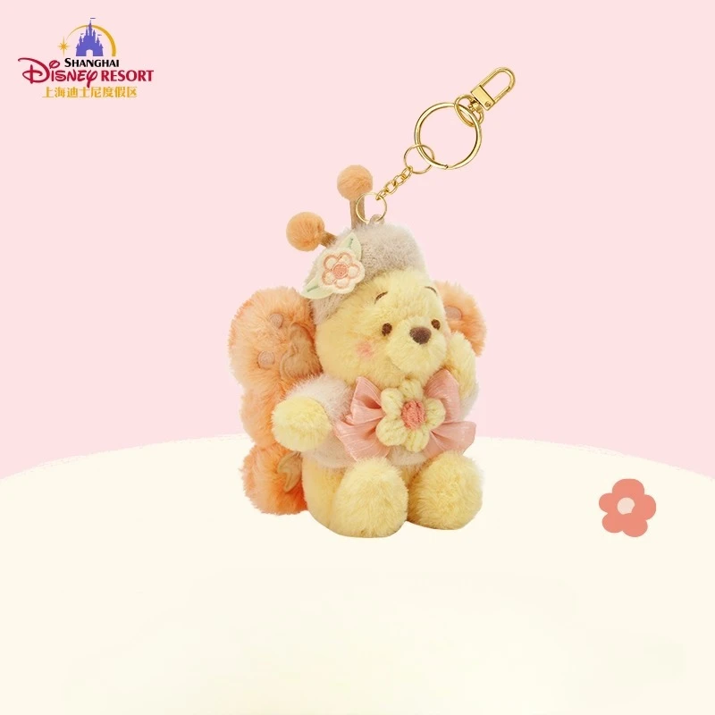 Cute Plush Winnie the Pooh Butterfly Design Keychain Hanging Charm Keyring for Bag Purse Car Backpack Gift