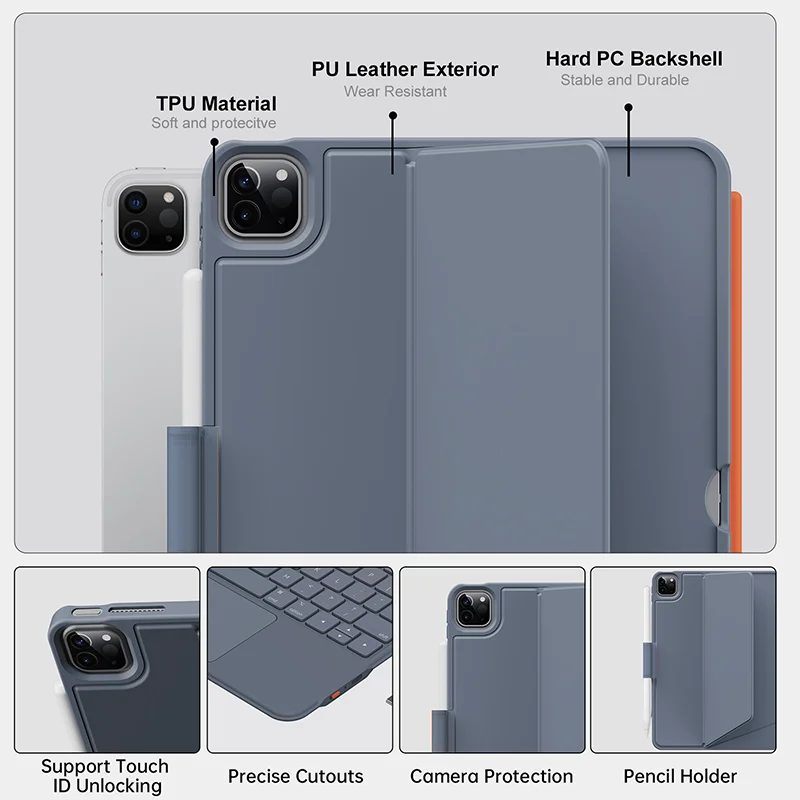 เมจิกคีย์บอร์ดสำหรับ iPad Pro 11 Air4 Air 5 สำหรับ iPad 10th Generation Pro 12.9 6th 5th 4th 3rd Gen Smart Cover เคสที่ถอดออกได้