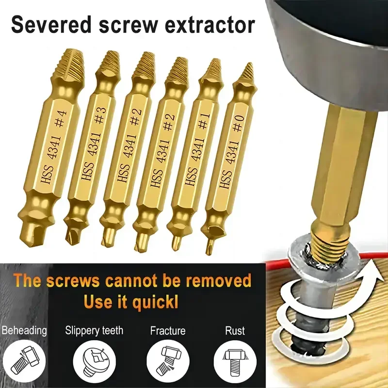 Damaged Screw Extractor Broken Bolt Stripped Set Double Head Easy Out Stud Slip Teeth Demolish Remover