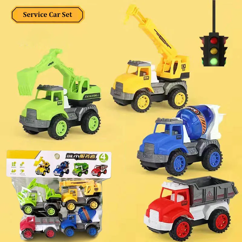 Return Force Inertia Truck 4PCS Set Plastic High Simulation Engineering Vehicle Model DIY Machine Cars Kits Toys