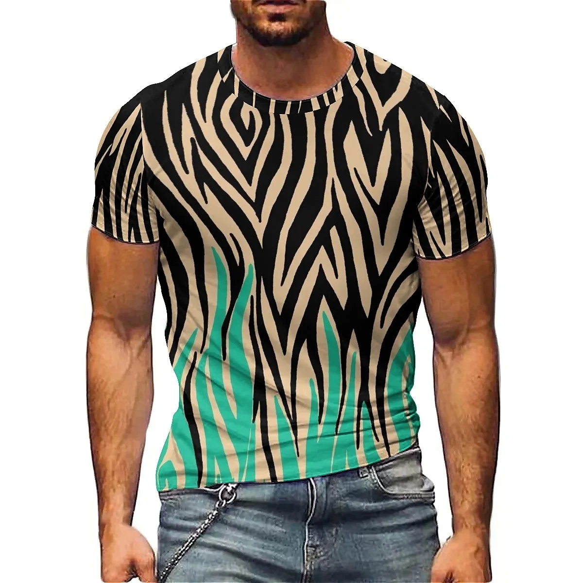 Luxury High-End Men's 3D Printed Short Sleeve T-Shirt - Pullover Crew Neck