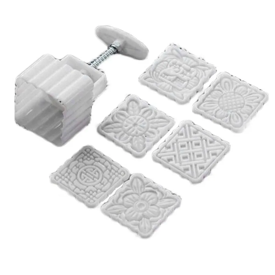 

125G Square Shape Moon Cake Mold 6 Stamps Cake Mold Cookie Mold