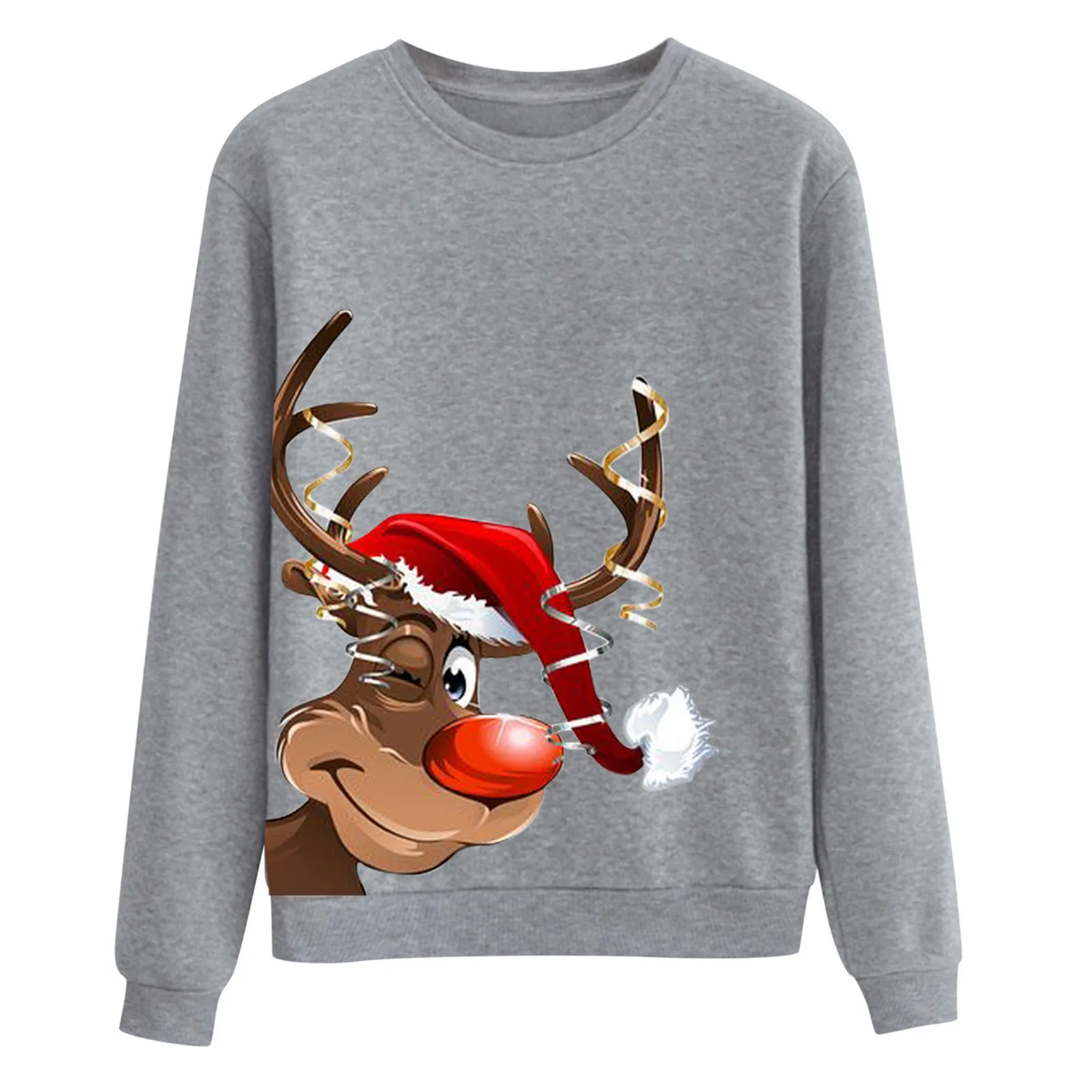 Cartoon Deer Printed Xmas Women Hoodies Christmas Long Sleeve Sweatshirt Loose Fit Hoodies Pullover Oversize Workout Sweatshirts