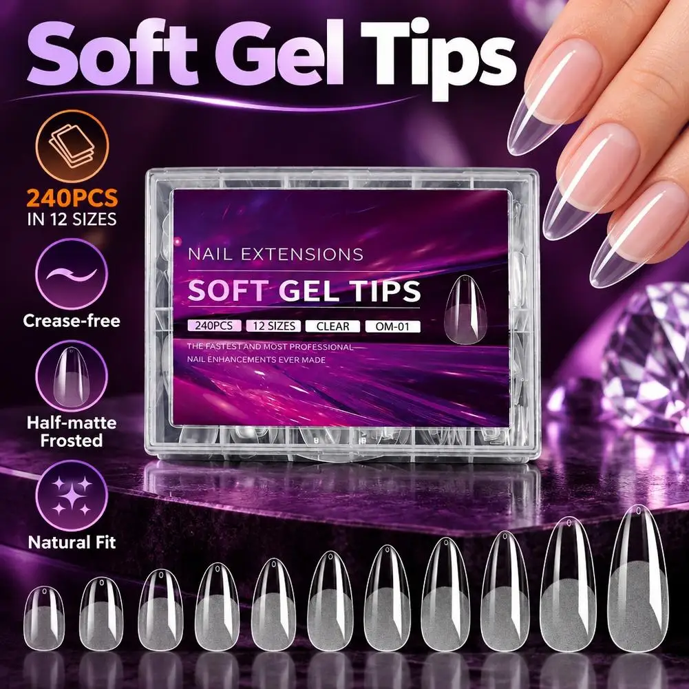 Luxury False Nail Tips Soft Gel Fingertip Semi-matte Capsules Almond French Coffin Full Cover Artificial Fake Nails Extension