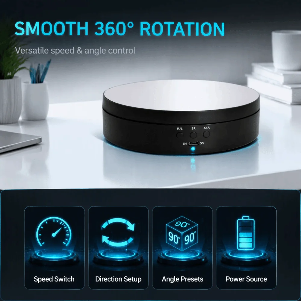 5.43x1.38in Rotating Display Stand USB Powered Mirror Surface Motorized Turntable Electric Motorized 360 Degree Rotation