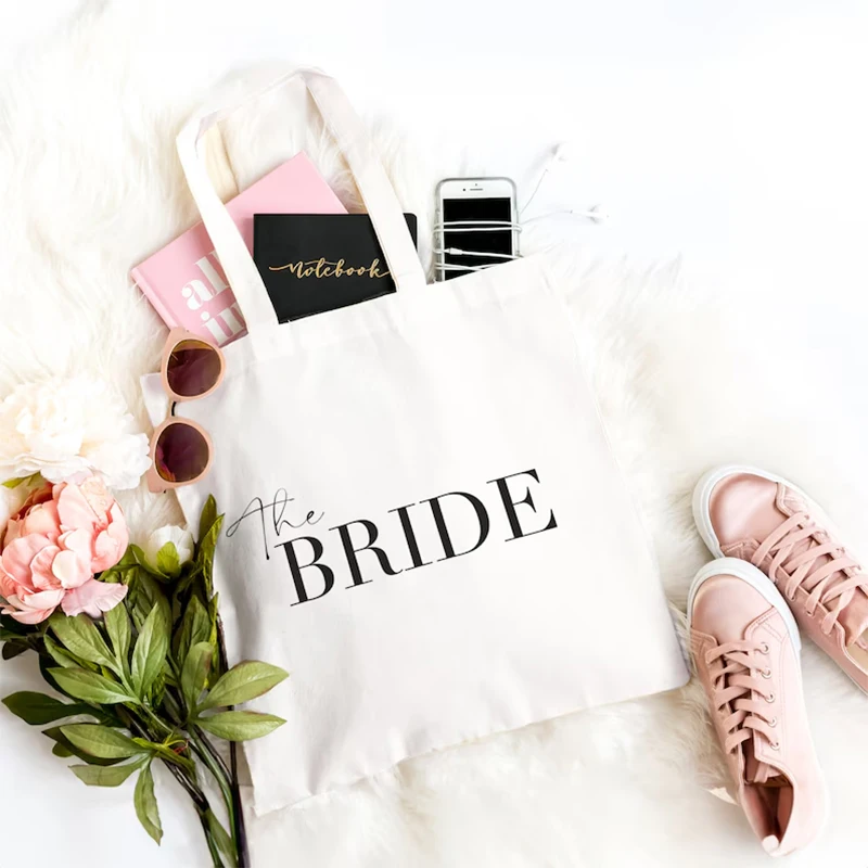 Bride Squad Canvas Tote Bag Wedding Day Engagement Bridal Shower Bachelorette hen party decoration bridesmaid proposal gift