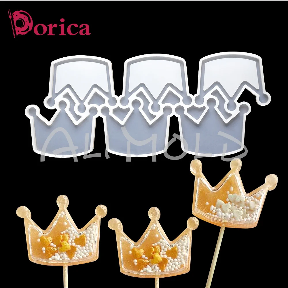 Dorica 2 Crown Design Lollipop Epoxy Mold Chocolate Silicone Mould Fondant Kitchen Cake Decorating Tools Baking Accessories