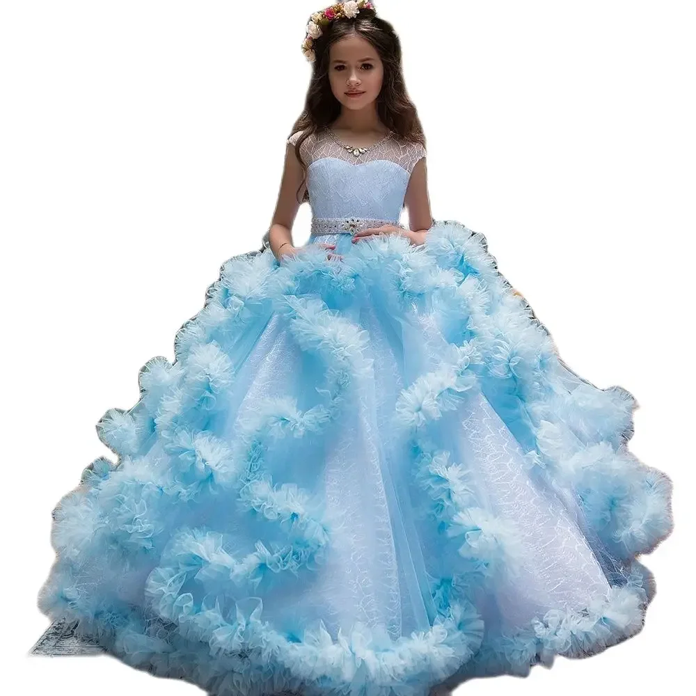 Cloud Flower Girl Dresses For Weddings Vestidos daminha Kids Pageant Ball Gowns Feathers First Communion Dresses For Girls