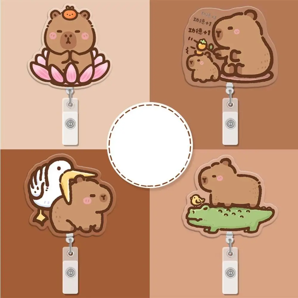 Acrylic Capybara Badge Reel ID Card Clips Cartoon Name Card Holder 360 Rotating Alligator Clip Work Card Clips