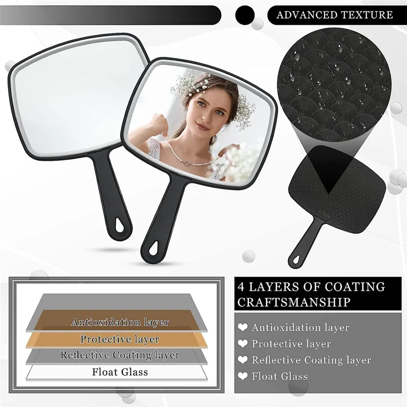 

L73A 2025-10Pcs Portable Hand Mirror Black Handheld Mirror Wall Mirror With Handle Multi Barber Mirror For Vanity Makeup Salon T