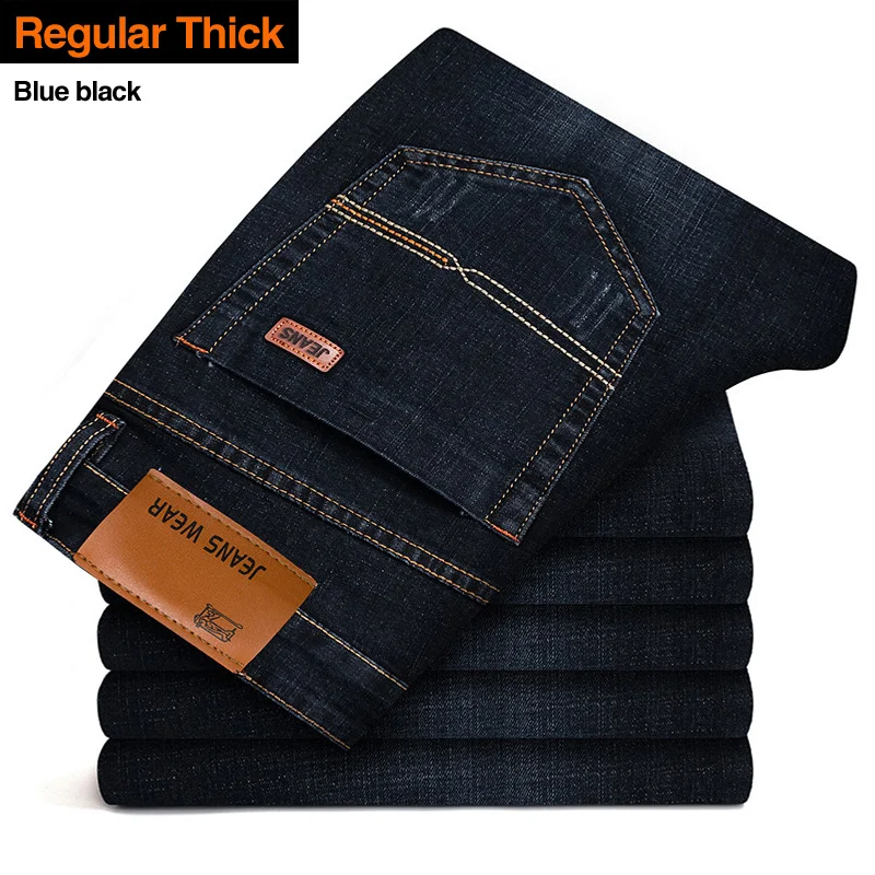 

Brother Wang Men Jeans Business Casual Light Blue Elastic Force Fashion Denim Trousers Male Brand Pants