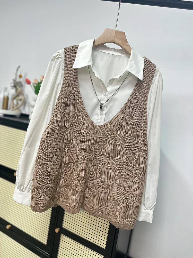 

High Quality 2024 Vest Large and Short Knitted Layered Cotton Vest for Women's Autumn and Winter Underwear Sweater