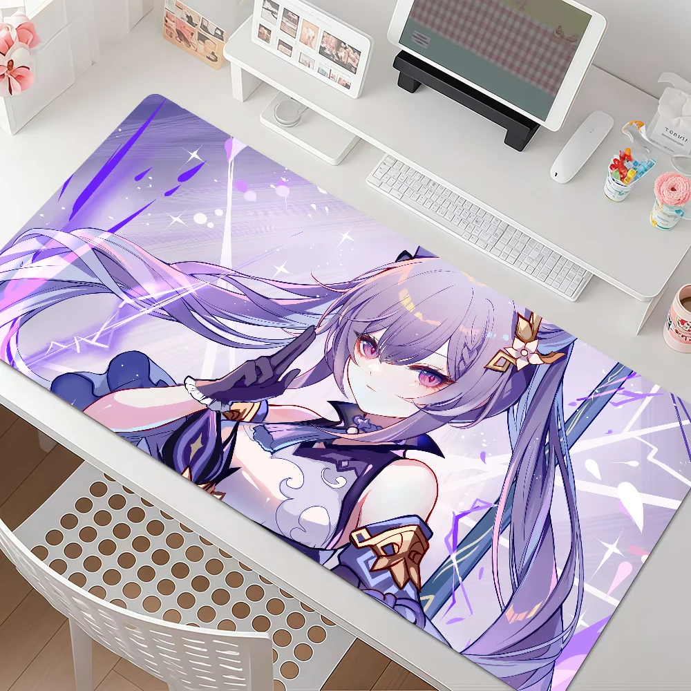 Anime Keqing Mouse Pad Large Non-Slip Gaming Desk Mat Laptop Keyboard Tray Office PC Genshin Impact HD Print Cute Black
