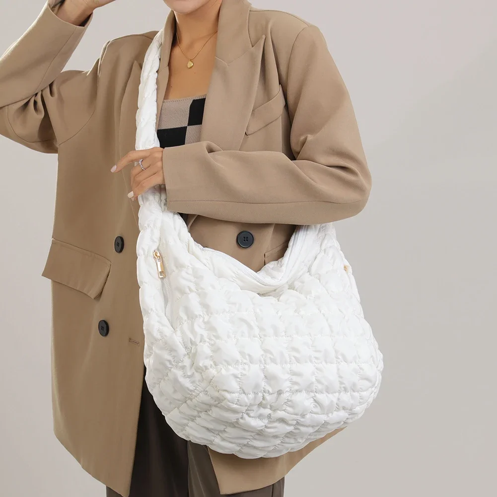 Quilted Cross Body Shoulder Bag for Women Big Capacity Puffer Down Tote Bag New Winter Puffy Bubbles Cloud Shopper Messenger Bag