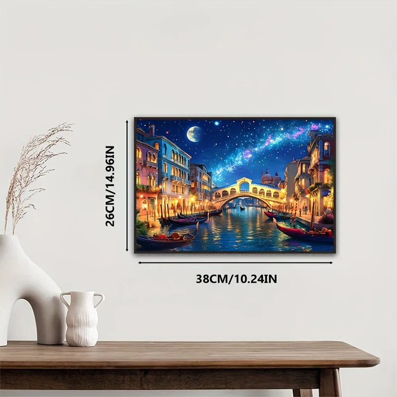 1000 قطعة من أحجية الصور المقطوعة الليلية الصغيرة من فينيسيا - 38 × 26 سم، قناة كبيرة في المشهد الليلي، مثالية للبالغين وجامعي الفنون