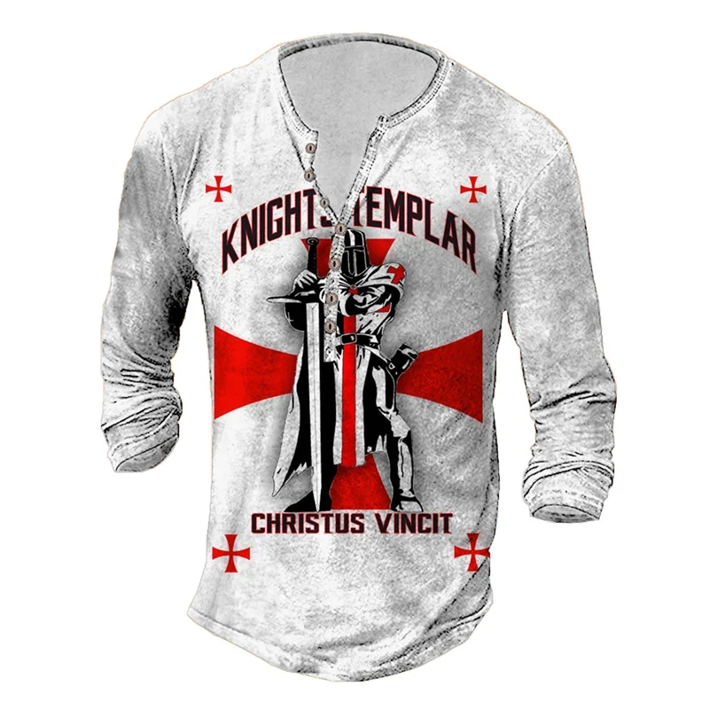 Шорты мужские хлопковые с длинным рукавом, винтажная одежда рыцарей-тамплиров, повседневные футболки оверсайз с открытыми пуговицами, большие размеры 6XL, весна-лето