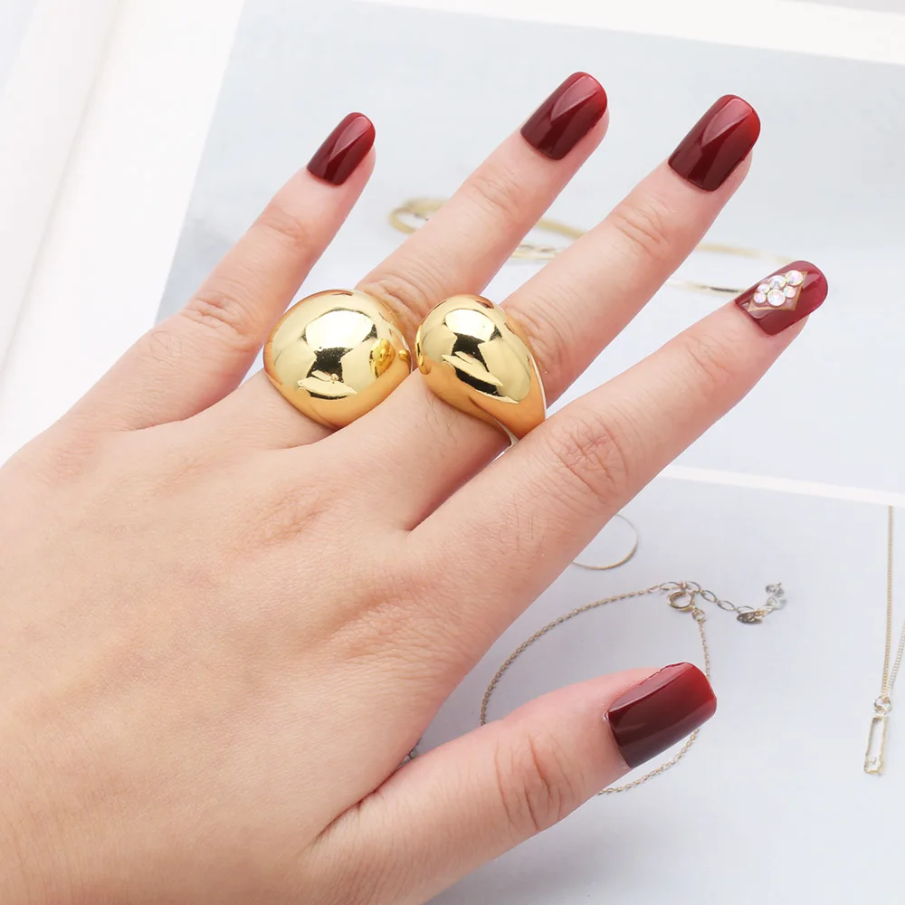 FLOLA Chunky Gold Plated Open Rings for Women Polish Water Drop Rings Statement Rings Hip Hop Jewelry Gifts rigs41
