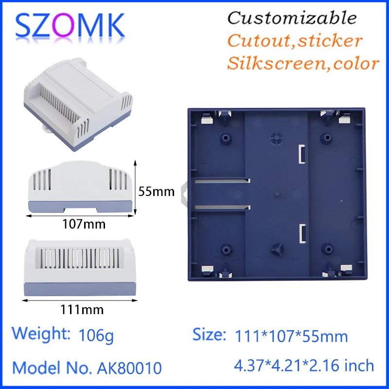 Szomk Flame Retardant ABS DIN Rail Enclosure Snap-Fit Industrial Control Computer Case Controller Housing Electrical Module Box