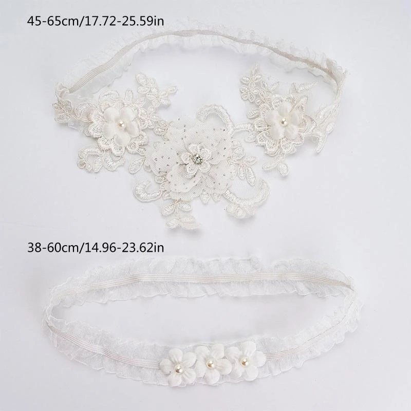 2Pcs/Set Womens Bridal Stretch Wedding Thigh Rings Embroidery Flower Faux Pearl Rhinestone Jewelry Prom Party Leg Garter