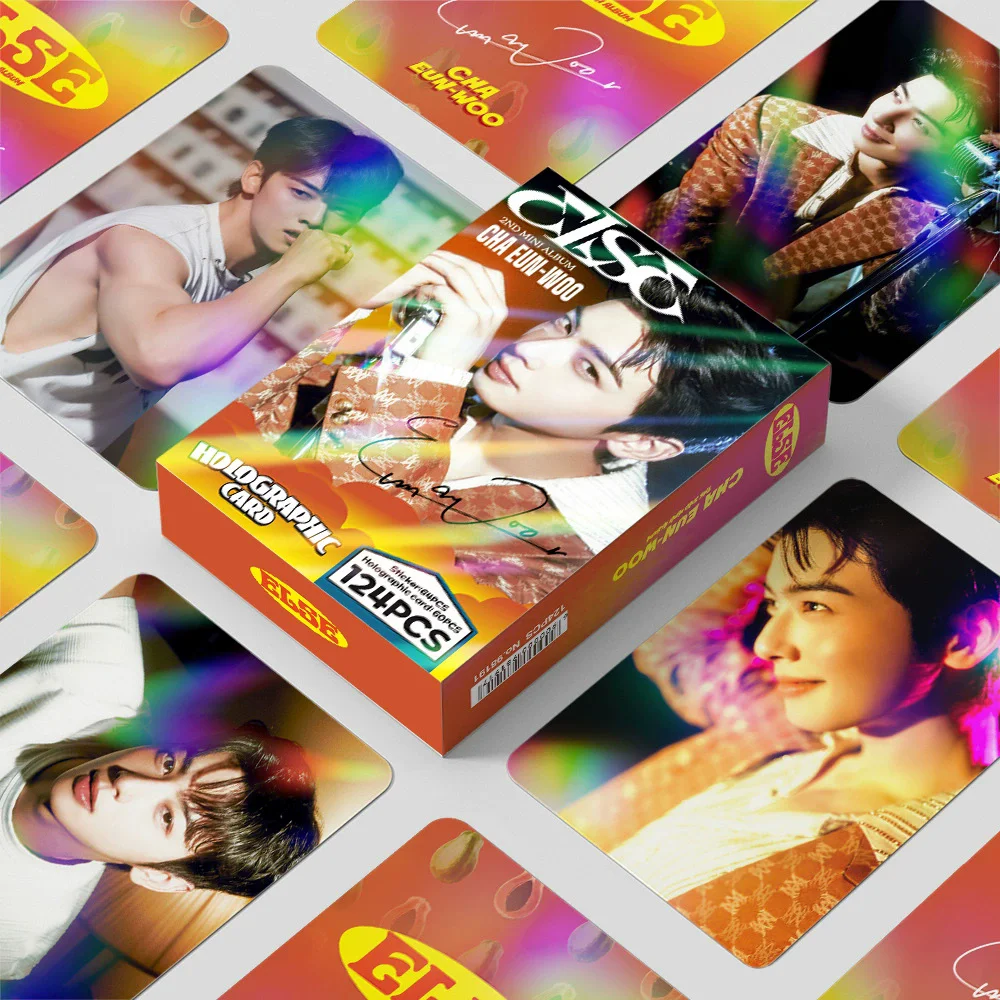 

124PCS Cha Eunwoo ELSE Album Holographic Lomo Cards Set - Korean Star Shiny Photocards With Bonus Stickers