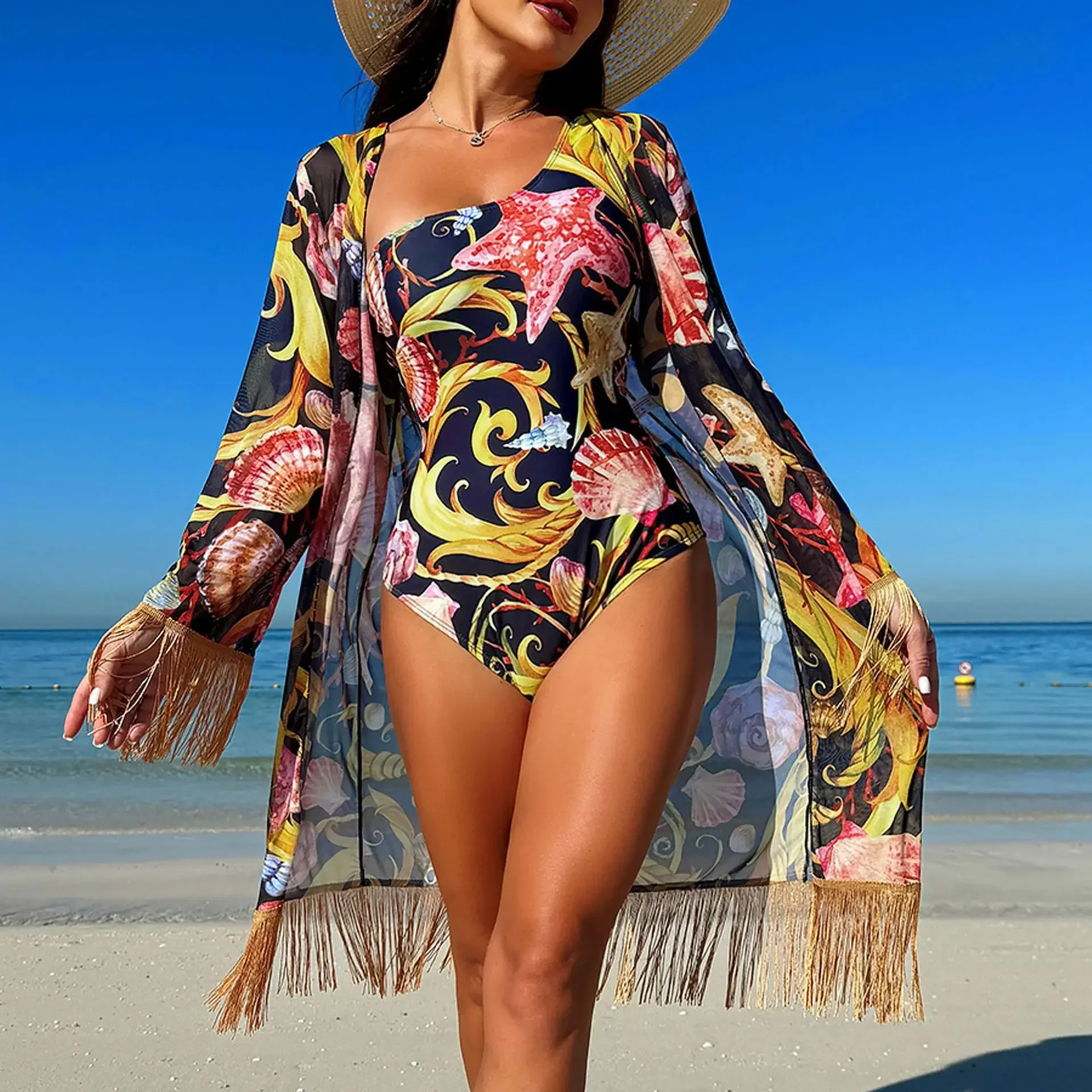 2025 2pc Bikini Set Cover Up Swimwear High Waisted Bikini Set Women's Swimwear Print For Female Bath Suit Tropical